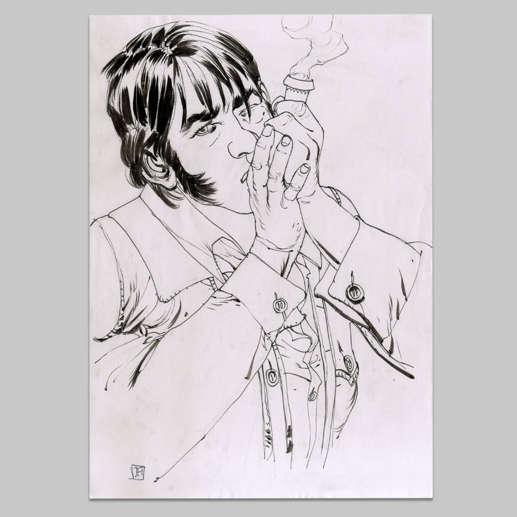 Illustration homme fume opium